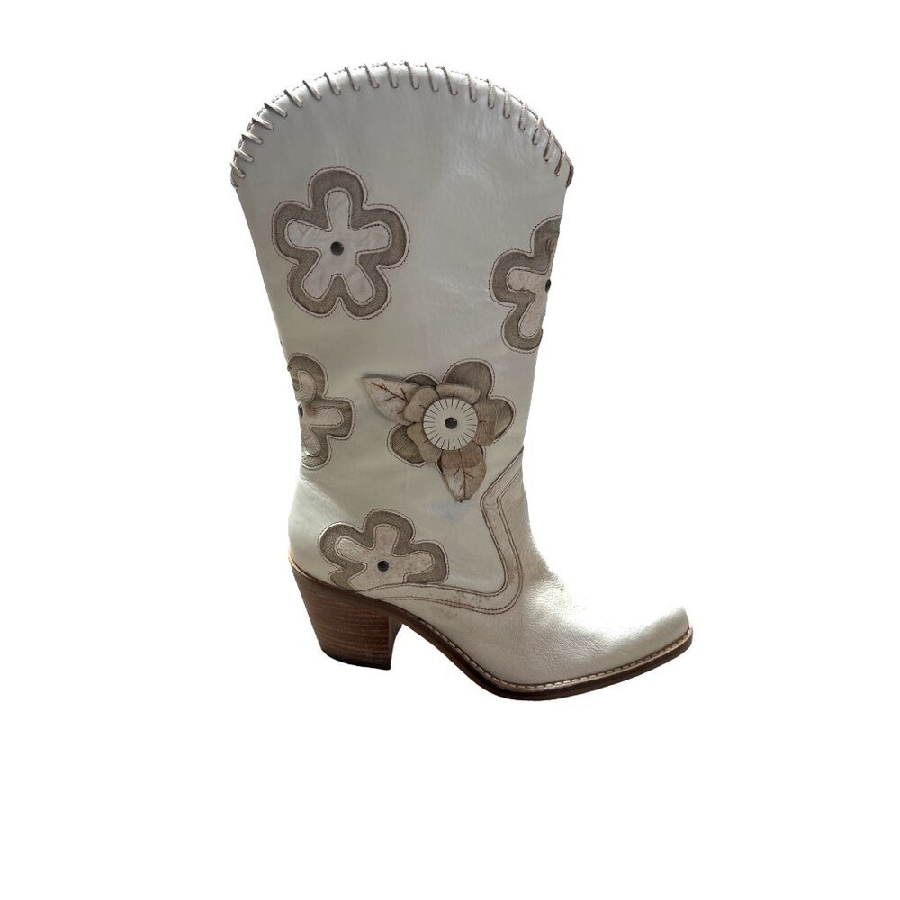 MIA White Floral Western Heeled Boots